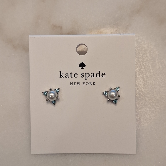 kate spade Jewelry - NWT Kate Spade Pearl Triangle Earrings Aqua Blue Accents w/ Dust Bag